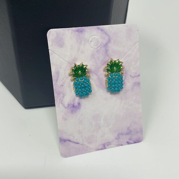 Blue Pineapple Post Studs Earrings - Picture 4 of 6